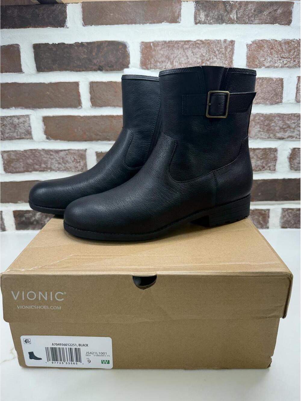 Vionic Jill Bootie Black Leather Women's Size 9 Wide NIB